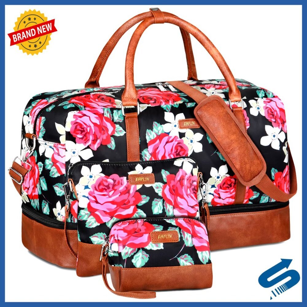 21" Canvas Weekender Duffle Bag with Shoe Compartment & Luggage Sleeve